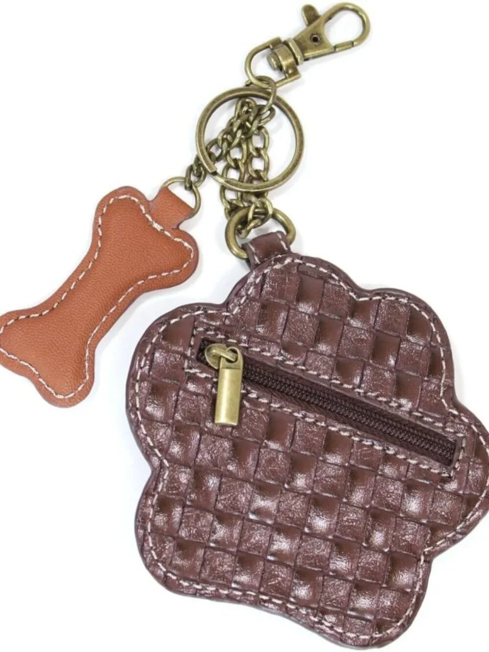Chic Dog-Themed Key Fob & Coin Purse Accessory - Ivory Paw Print Design
